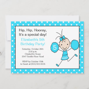Invitation d'anniversaire Turquoise Pom-pom girl