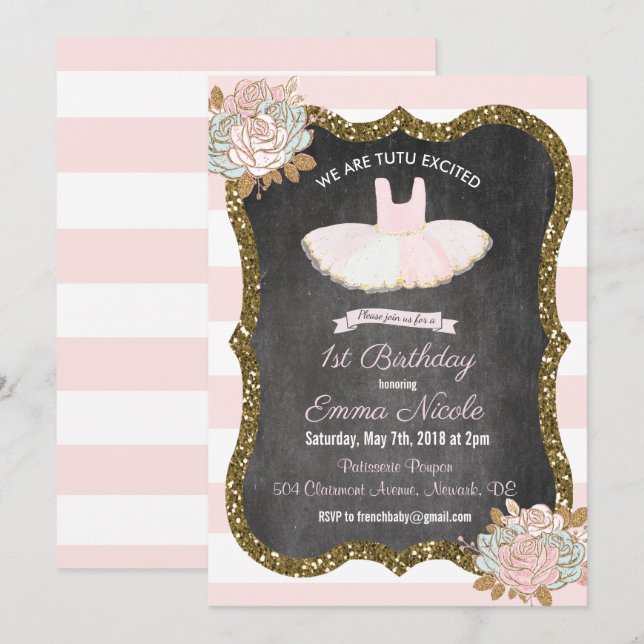 Invitation d'anniversaire Tutu Ballerina pour tout (Devant / Derrière)