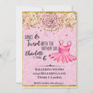 Invitation d'anniversaire tutu de ballerine rose