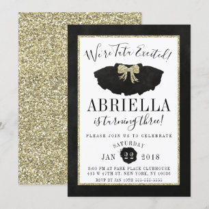 Invitation d'anniversaire Tutu Noir et Or