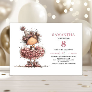 Invitation d'anniversaire Tutu Whimsy Girl Rose Po