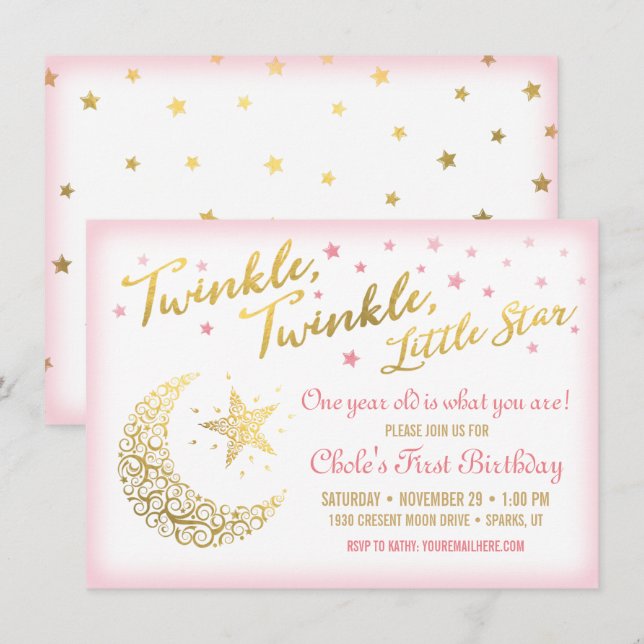 Invitation d'anniversaire Twinkle, Twinkle, Little (Devant / Derrière)