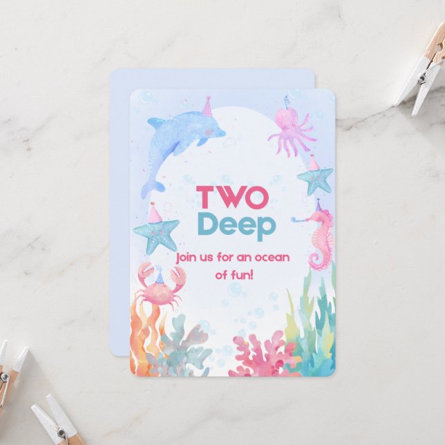 Invitation d'anniversaire Two Deep Ocean (Devant/Arrière en situation)