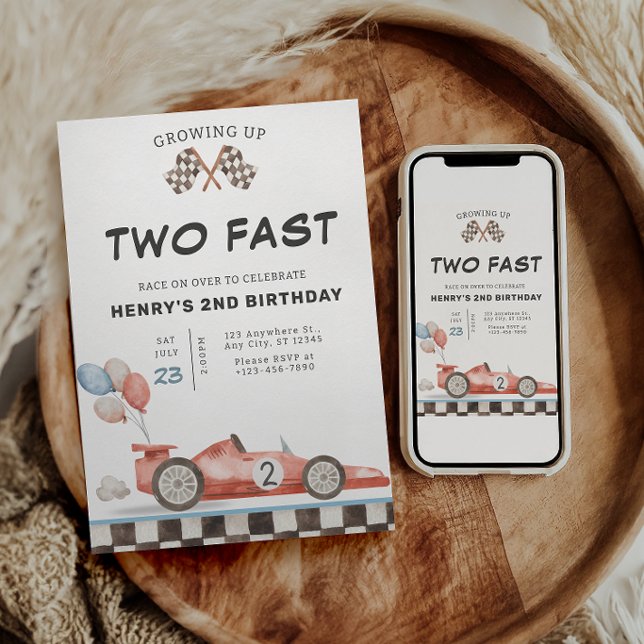 Invitation d'anniversaire Two Fast Course automobi (Créateur téléchargé)