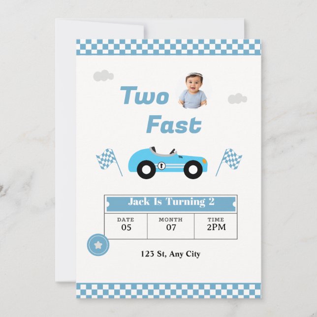 Invitation d'anniversaire Two Fast pour garçon | V (Devant)