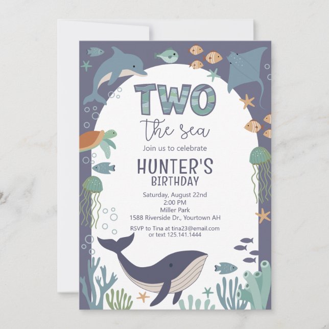 Invitation d'anniversaire TWO sur la mer océan (Devant)
