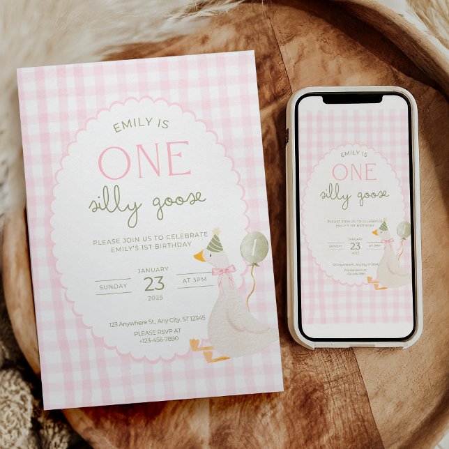 Invitation d'anniversaire Une Oie Idiote à carreau (Créateur téléchargé)