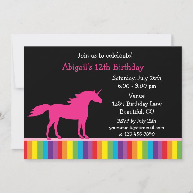 Invitation d'anniversaire Unicorn et Rainbow pour  (Devant)