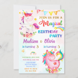 Invitation d'anniversaire Unicorn pour filles Magi