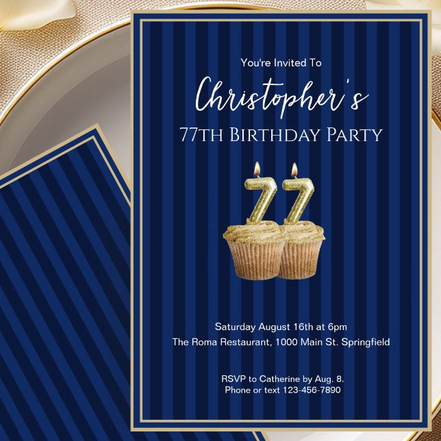 Invitation d'anniversaire unique bleu or pour ses  (Créateur téléchargé)