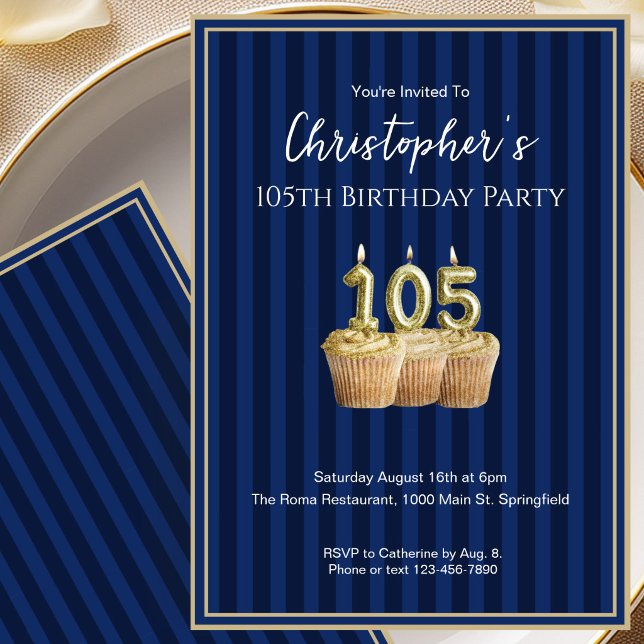 Invitation d'anniversaire unique bleu or pour ses  (Créateur téléchargé)