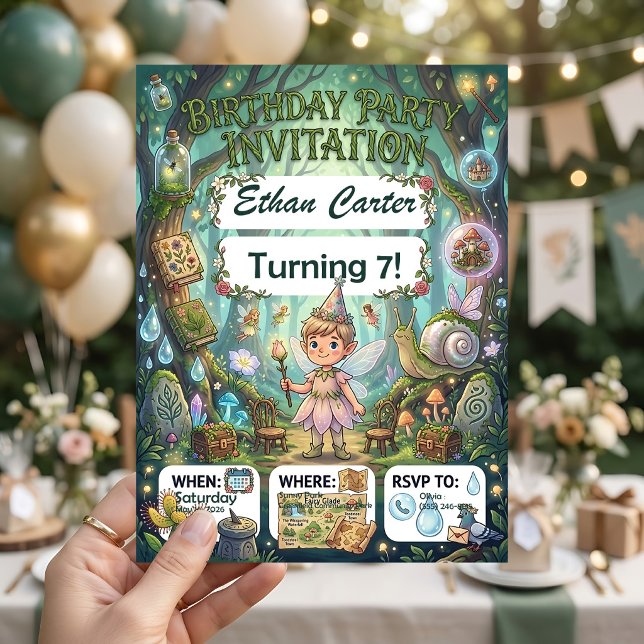 Invitation d'anniversaire unique pour fille dans u (Unique Girl Fairy Garden Birthday Party Invitation Editable Birthday Invitation)