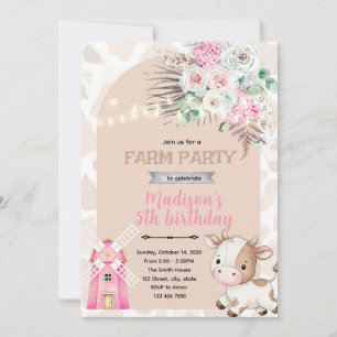 Invitation d'anniversaire vache boho