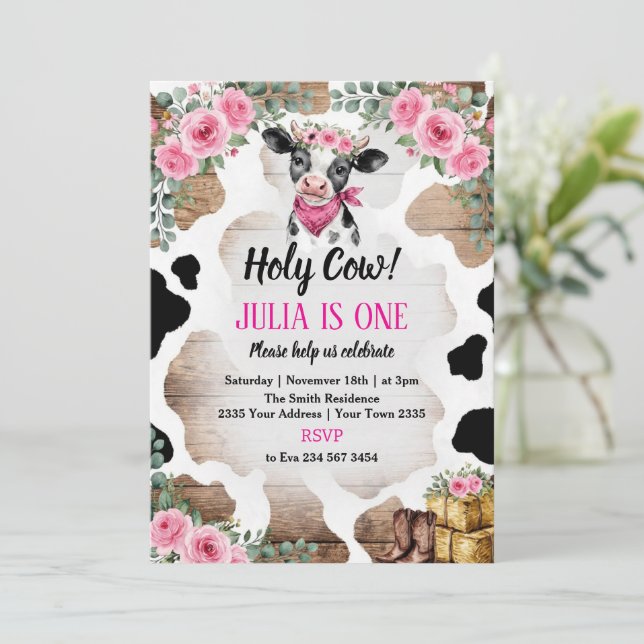 Invitation d'anniversaire Vache sacrée | Fête de l (Debout devant)