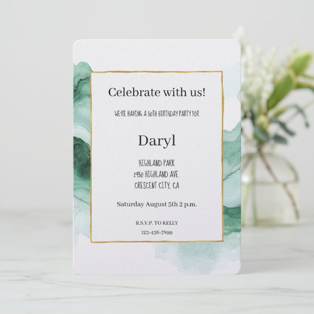 Invitation d'anniversaire vague abstraite verte (Debout devant)