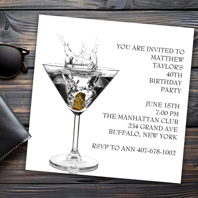 Invitation d'anniversaire Verre à Martini (Martini party and event invitation. Any event martini invitation. )