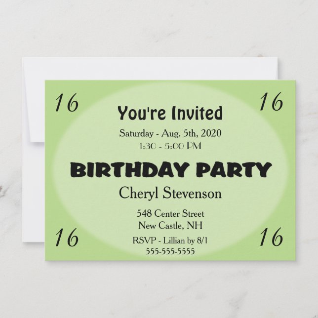 Invitation d'anniversaire verte et moderne (Devant)