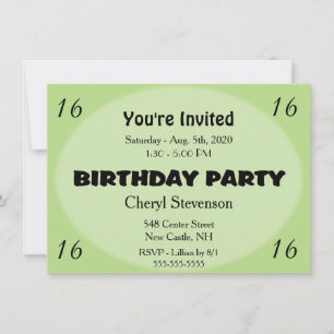 Invitation d'anniversaire verte et moderne