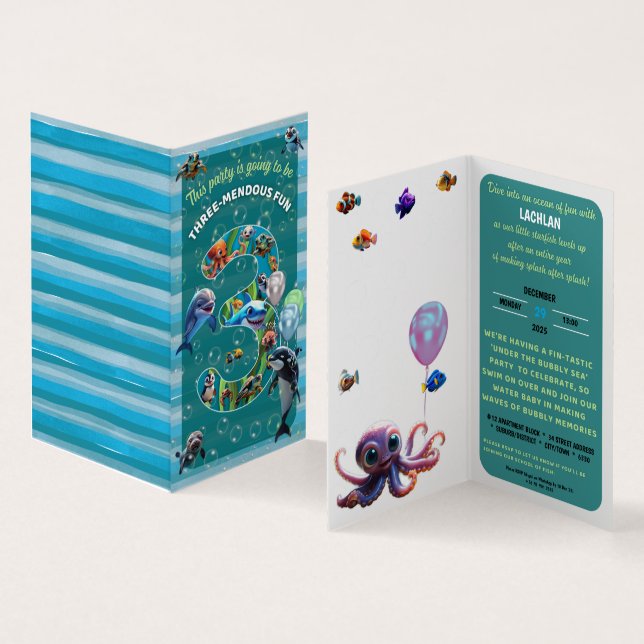 Invitation d'anniversaire verticale de la fête tri (Intérieur et extérieur)