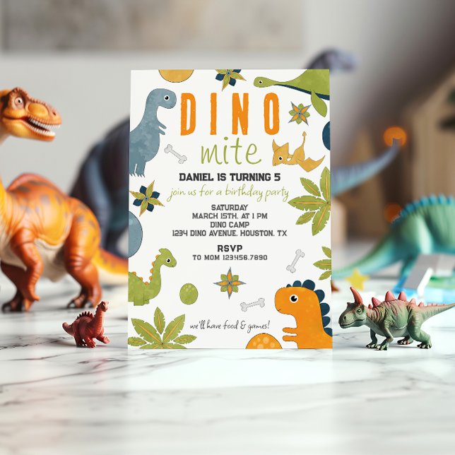 Invitation d'anniversaire Vibrant Dino-Mite (Créateur téléchargé)