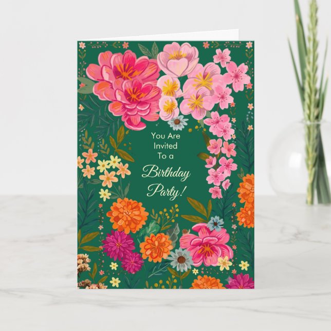 Invitation d'anniversaire Vibrante Garden Peony &  (Devant)