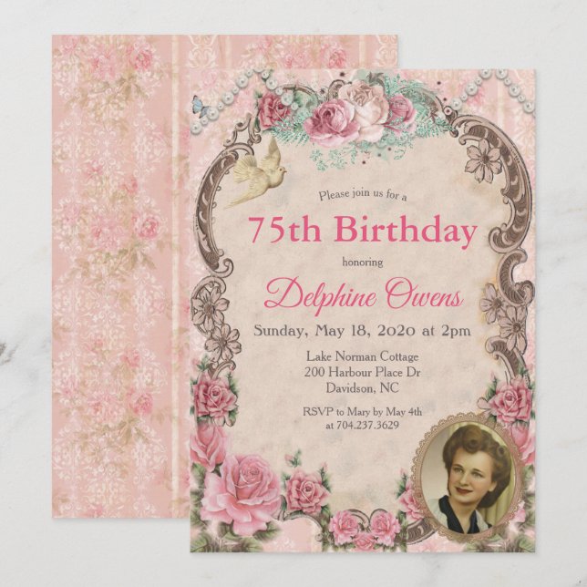 Invitation d'anniversaire victorienne vintage - TO (Devant / Derrière)