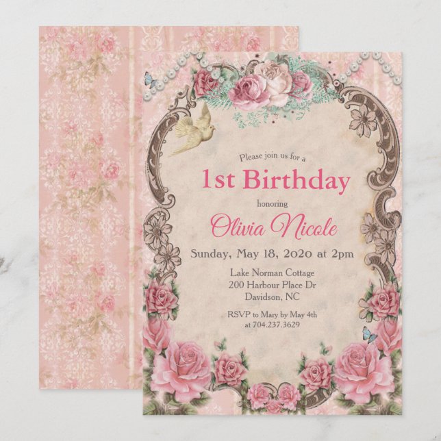 Invitation d'anniversaire victorienne vintage - TO (Devant / Derrière)