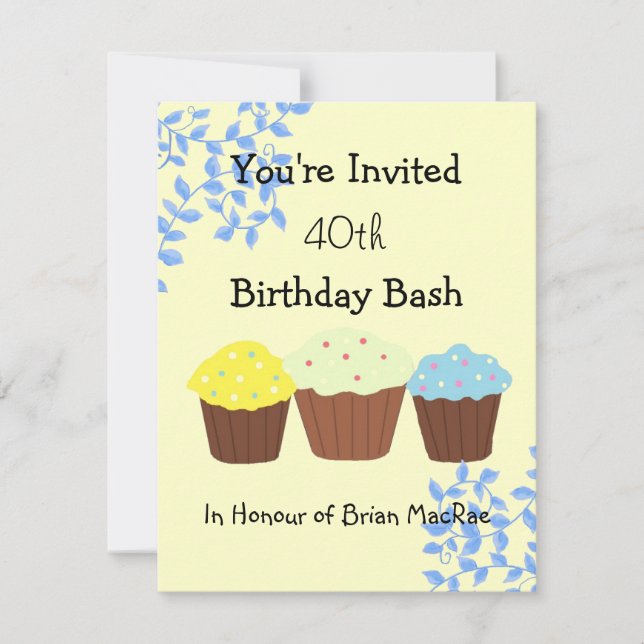 Invitation d'anniversaire Vignes et Cupcakes (Devant)