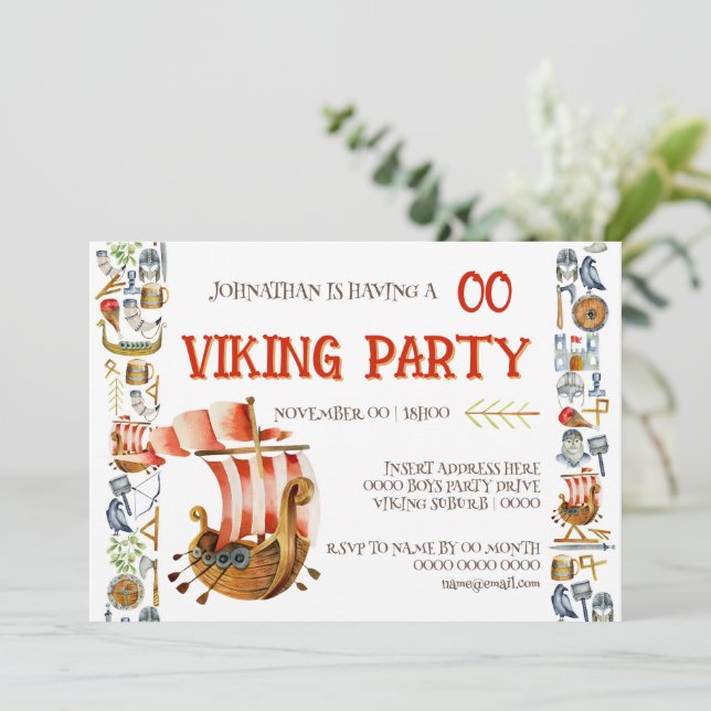 Invitation d'anniversaire Viking garçons 1-7 batea (Debout devant)