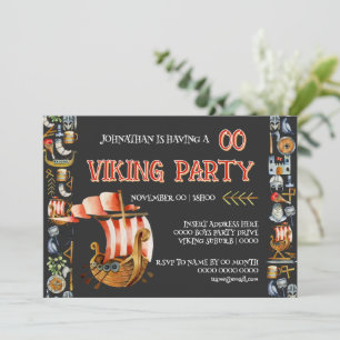 Invitation d'anniversaire Viking garçons 1–7 bleu 