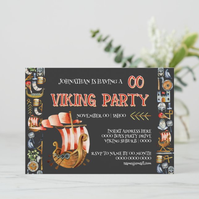 Invitation d'anniversaire Viking garçons 1–7 bleu  (Debout devant)