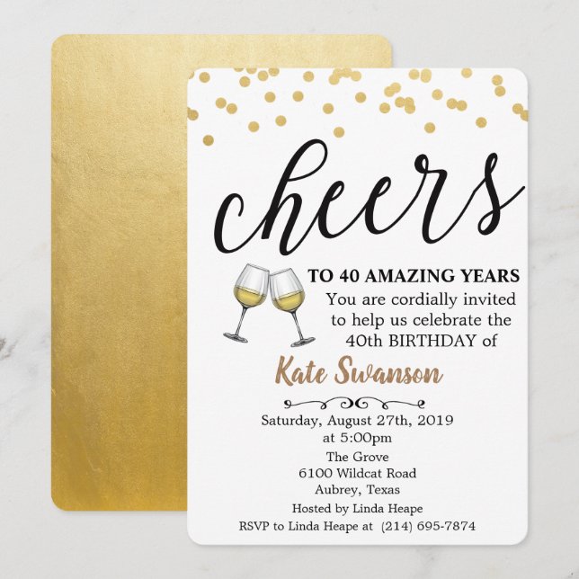 Invitation d'anniversaire vin Cheers - Tous âges (Devant / Derrière)