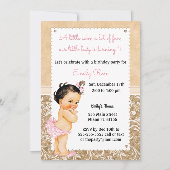 Invitation d'anniversaire Vintage Baby Burlap (Devant)