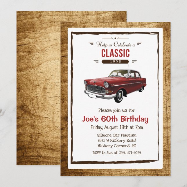 Invitation d'anniversaire vintage de voiture class (Devant / Derrière)