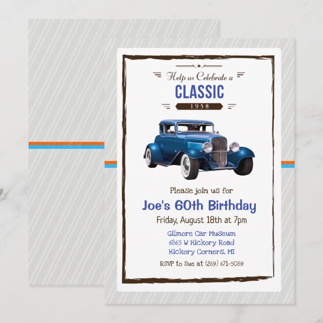 Invitation d'anniversaire vintage de voiture class (Devant / Derrière)