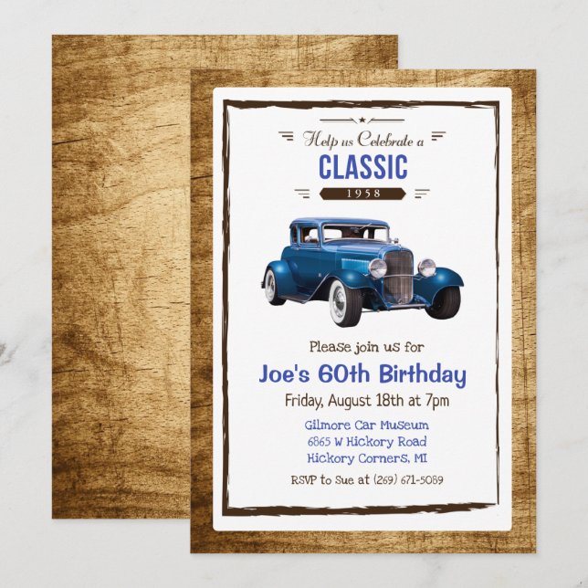 Invitation d'anniversaire vintage de voiture class (Devant / Derrière)