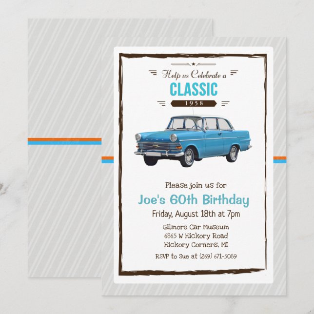 Invitation d'anniversaire vintage de voiture class (Devant / Derrière)