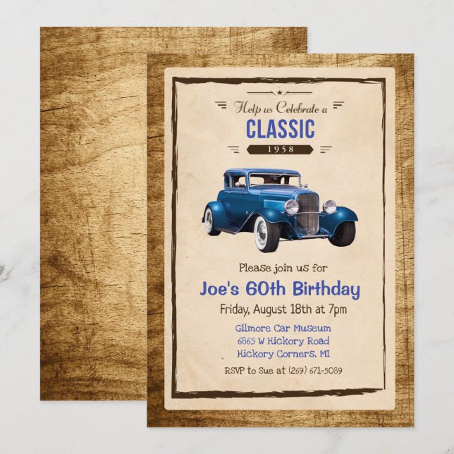 Invitation d'anniversaire vintage de voiture class (Devant / Derrière)