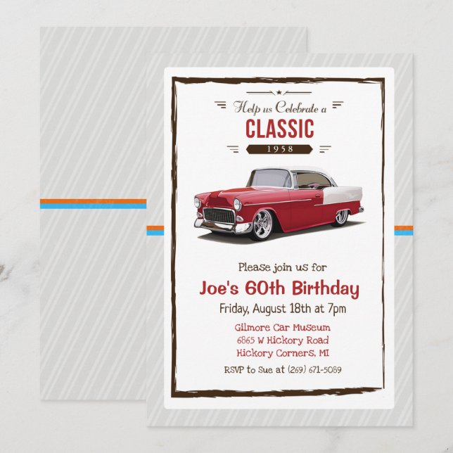 Invitation d'anniversaire vintage de voiture class (Devant / Derrière)