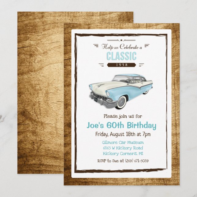 Invitation d'anniversaire vintage de voiture class (Devant / Derrière)
