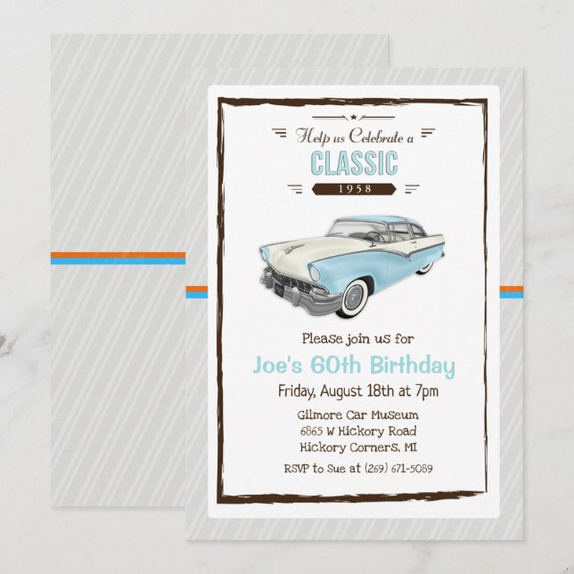 Invitation d'anniversaire vintage de voiture class (Devant / Derrière)