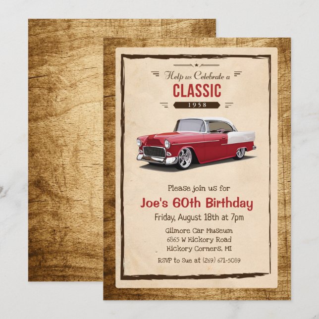 Invitation d'anniversaire vintage de voiture class (Devant / Derrière)