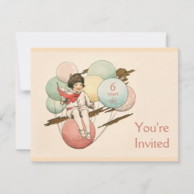 Invitation d'anniversaire vintage fille sur des ba (Devant)
