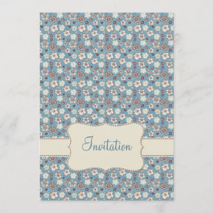Invitation d'anniversaire Vintage Floral Blue Moti