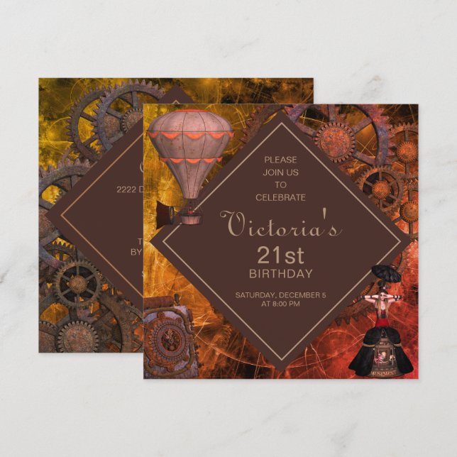 Invitation d'anniversaire Vintage industrielle (Devant / Derrière)