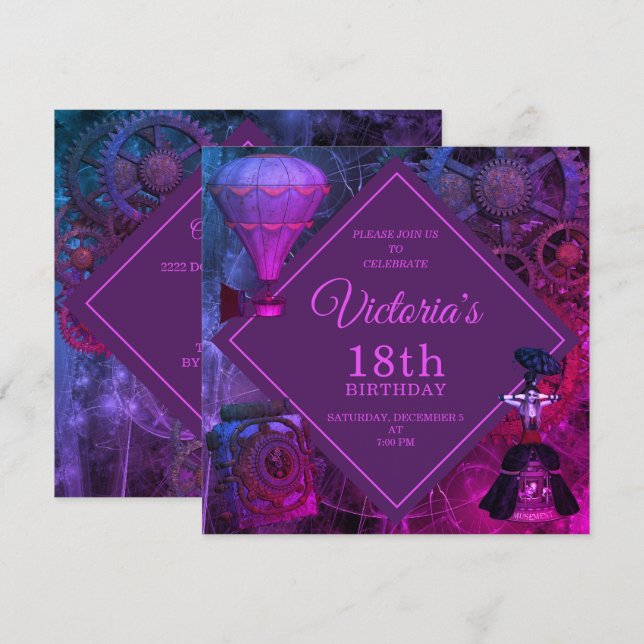 Invitation d'anniversaire Vintage industrielle chi (Devant / Derrière)