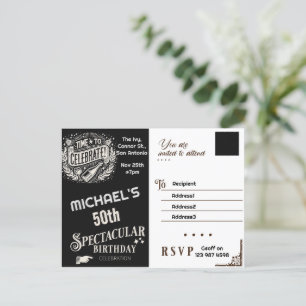 Invitation d'anniversaire vintage noir et blanc