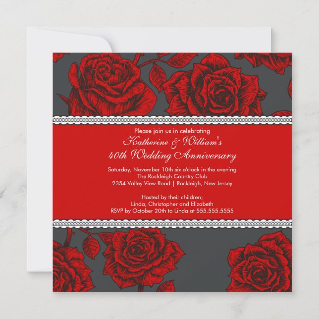 Invitation d'anniversaire Vintage Rose Noir Rouge (Devant)