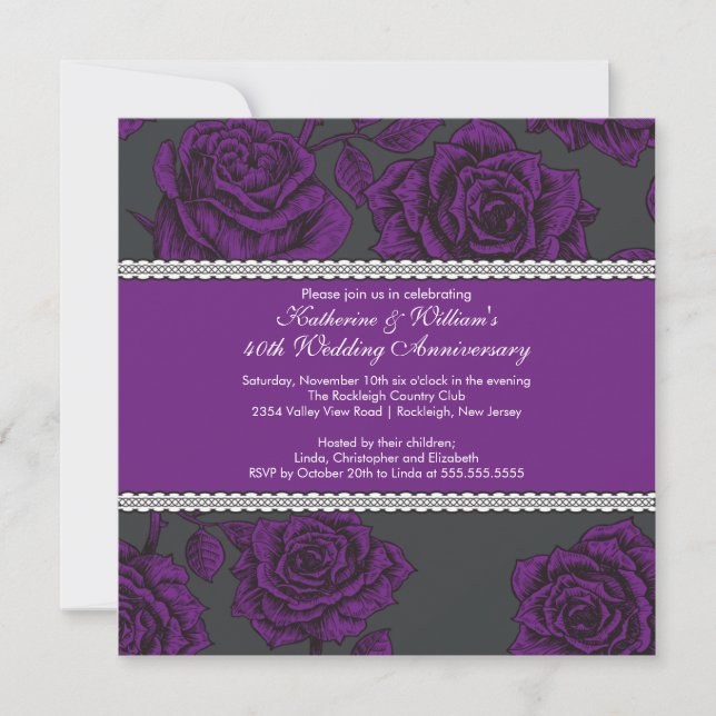Invitation d'anniversaire Vintage Rose Noir Violet (Devant)
