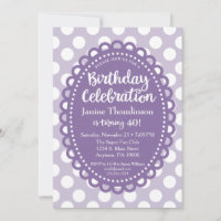 Invitation d'anniversaire violet blanc Pois adulte